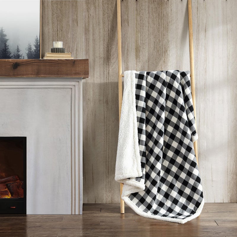 Eddie Bauer - Blanket, Super Soft Reversible Sherpa & Brushed Fleece Bedding, Throw Blankets for Couch, Ideal for Lounging (Cabin Plaid Black) - Image 2